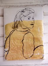 Portrait: Tusche, Schlaggold auf Leinwand, 30 x 40 cm